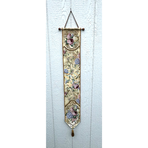 Floral Alfresco Bell Pull Wall Hanging Tapestry Wood Ribbon Hanger 41 in. - Picture 1 of 6